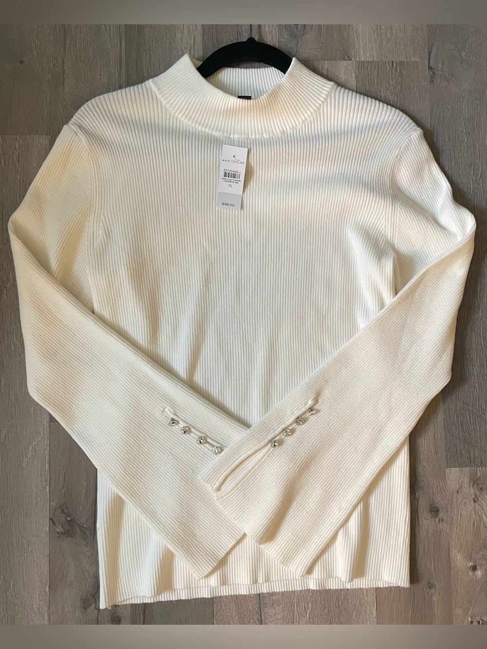 Ann Taylor Mock Neck Ribbed Flare Sleeve Ivory Sweater - NWT- Size XL
